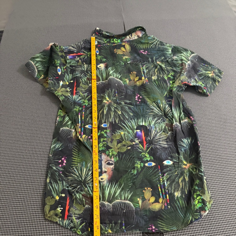 Roark Revival Mens Medium Classic Fit Tropical Surrealist Tiki Face Shirt Green - Picture 3 of 4